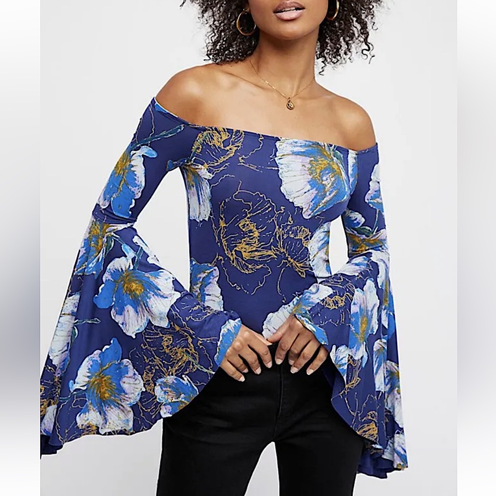 NWT Free People We The Free Birds of Paradise Off-The-Shoulder Top, size SMALL